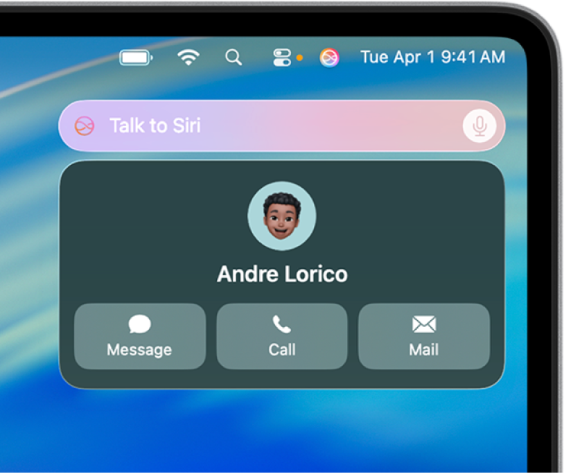 Siri on Mac showing Talk to Siri and system actions